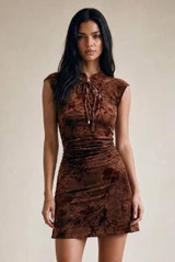 Floral Textured Lace Up Mini Dress