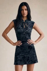 Floral Textured Lace Up Mini Dress