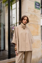 Funnel Neck Cape Trench Coat