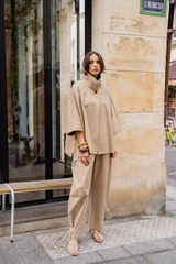 Funnel Neck Cape Trench Coat