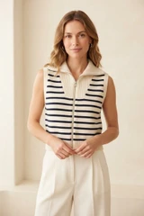 Stripes Zip Up Sleeveless Knit Jumper