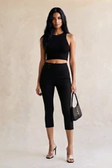High Waist Slit Detail Capri Trousers