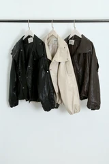 Funnel Neck Oversize PU Jacket