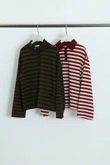Striped Knit Jumper With Button Collar