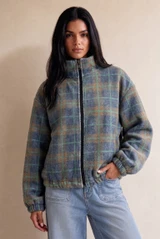 Plaid Fleece Bomber Jacket