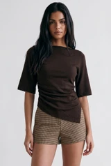 Fine Knit Short Sleeve Ruched Top