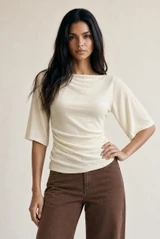 Fine Knit Short Sleeve Ruched Top