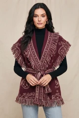 Paisley Fringe Belted Cardigan Vest