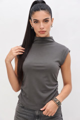 Mock Neck Cap Sleeves Top