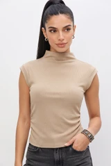 Mock Neck Cap Sleeves Top