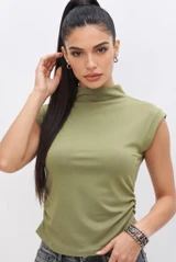 Mock Neck Cap Sleeves Top