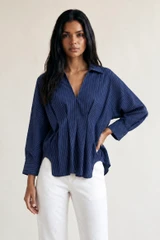 Pinstripe Ruched Hem Blouse