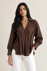 Pinstripe Ruched Hem Blouse