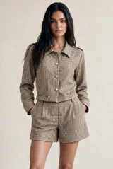 Check Cropped Jacket and Shorts Set