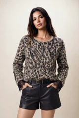 Leopard Lace Cuff Wool Jumper