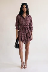 Tartan Check Blouse And Tie Skirt Set