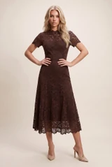 Lace Cap Sleeves Midi Dress