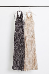 Sequin Cowl Neck Halter Maxi Dress