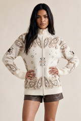 Paisley Print Full Zip Cardigan