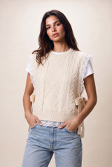 Cable Knitted Tabard With Lace Trim 