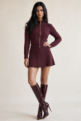 Fine Knit Zip Front Cardigan And Skirt Set