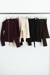 Fine Knit Zip Front Cardigan And Skirt Set