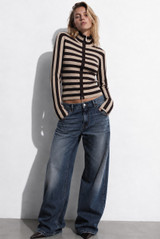 Fitted Striped Full Zip Cardigan