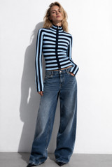 Fitted Striped Full Zip Cardigan