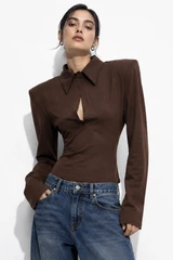 Structured Shoulders Keyhole Blouse