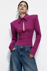 Structured Shoulders Keyhole Blouse