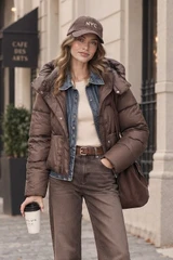 Quilted Puffer Jacket with Denim Underlay