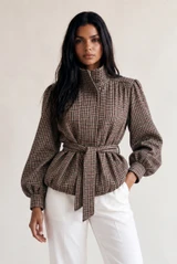Checkered Balloon Sleeve Jacket