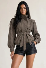 Checkered Balloon Sleeve Jacket