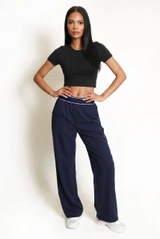Matching Banded Waist Wide Leg Trousers