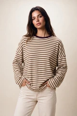 Two Tone Stripes Full Sleeves Top