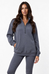 Half Zip Oversized Sweatshirt With Pockets