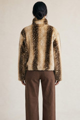 Deer Print Zip Front Faux Fur Jacket