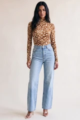 Fawn Print Long Sleeve Mesh Top