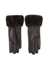 Faux Leather Glove With Leopard Print Faux Fur 