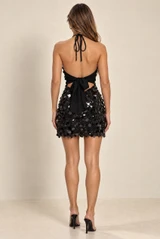 Sequin Halterneck Tie Back Mini Dress
