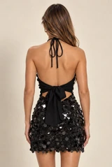Sequin Halterneck Tie Back Mini Dress