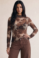 Mock Neck Floral Mesh Top