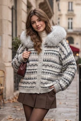 Fur Hood Chunky Knit Cardigan