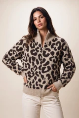 Leopard Full Zip Knit Cardigan