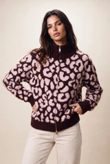 Leopard Full Zip Knit Cardigan