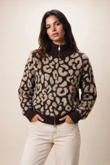 Leopard Full Zip Knit Cardigan