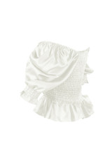 Shirred Satin Short Sleeve Bardot Top