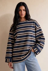 Stripes Boxy Drop Shoulder Sweatshirt