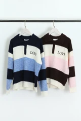 Striped Love Slogan Jumper