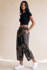 Paisley Print Belted Barrel Leg Trouser